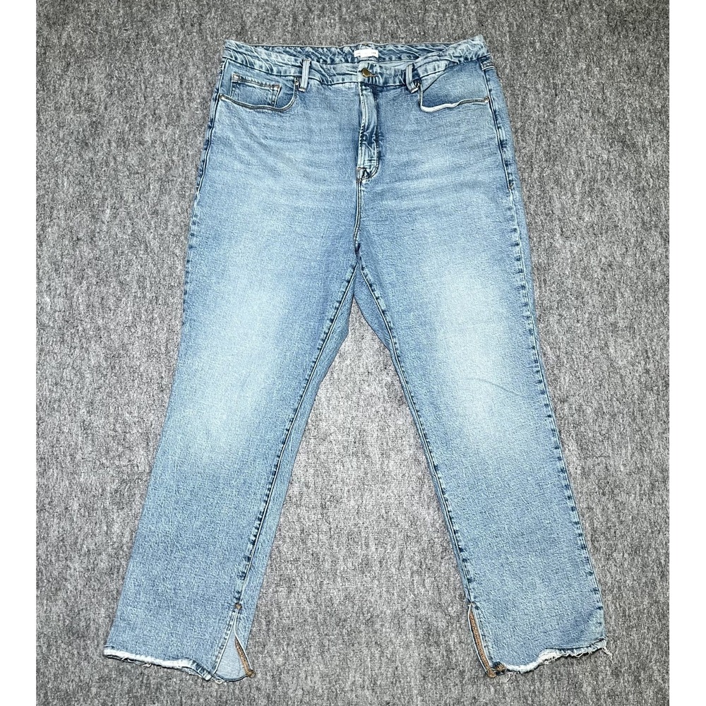 Good American Good Boy Straight Jeans Women 18 High Rise Split Hem Denim 38x30